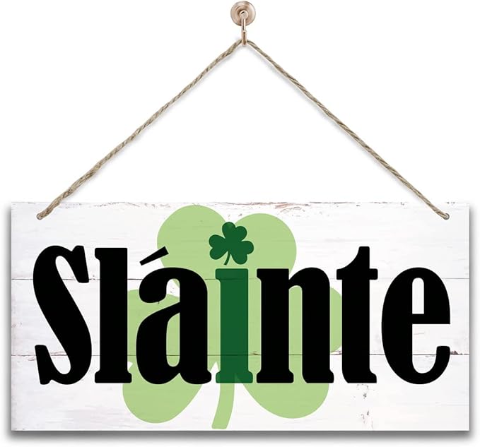 Hanging St Patricks Day Wood Decor Sign, Slainte Printed Wood Wall Art Sign, Irish Home Signs Decor, Hanging Door Wood Sign, Shamrock Sign, St Patricks Day Decor, Rustic Farmhouse Décor