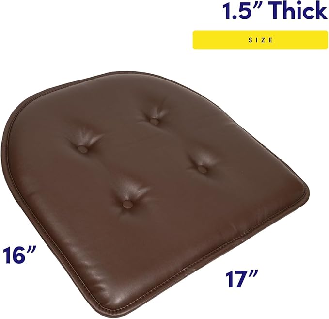Sweet Home Collection Chair Cushion Memory Foam Pads Tufted Slip Non Skid Rubber Back U-Shaped 17" x 16" Seat Cover, 12 Pack, Faux Leather Chocolate Brown