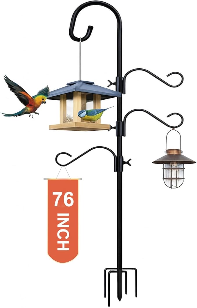 Shepherds Hooks for Outdoor Heavy Duty, 76 Inch Adjustable Bird Feeder Pole with 5 Prong Base, Hummingbird Feeder Stand and Plant Hanger for Garden, Lanterns & Wind Chimes