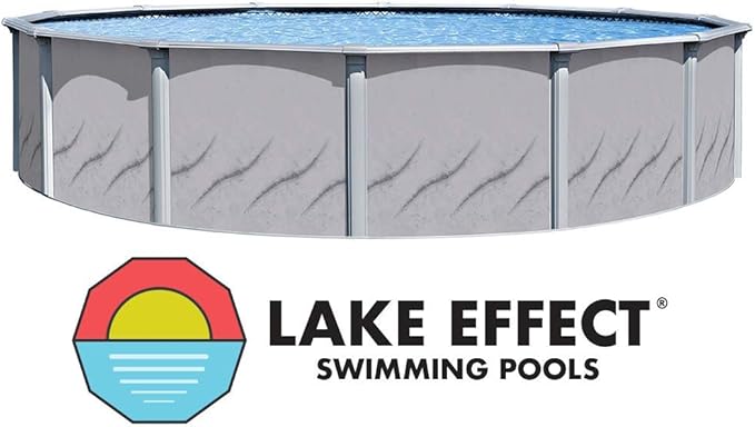 Lake Effect Pools 'Galeria' 24' Foot Round Above Ground Swimming Pool | 52" Inch Height | Antilles Dolphin Overlap Liner and Widemouth Skimmer Bundle | Resin Protected Steel-Sided Walls