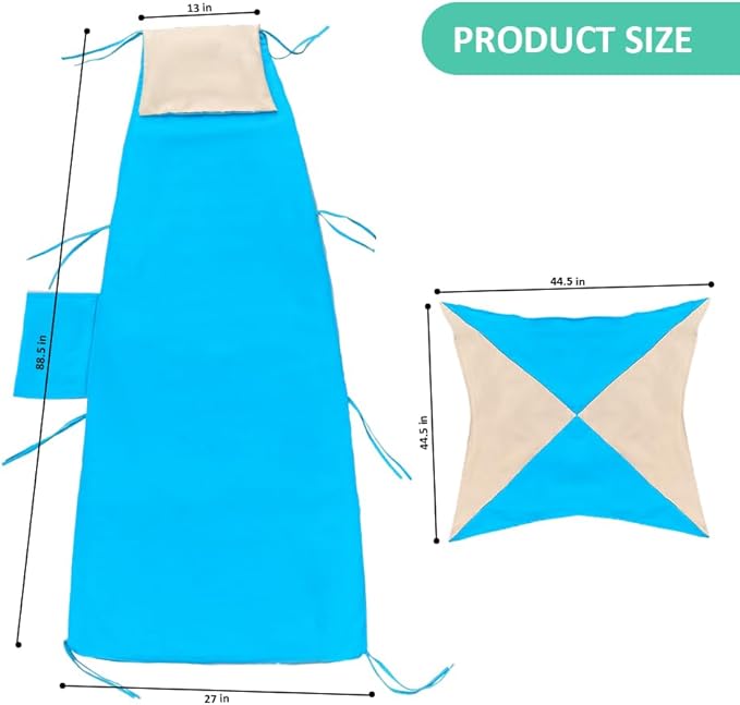 Outdoor Hanging Lounge Chair Replacement Cushion Cover and Umbrella Fabric, Patio Curved Chaise Hammock Floating Swing Chair Pads, Waterproof Soft Fabric (Cushion Not Included) (Lake Blue & Khaki)