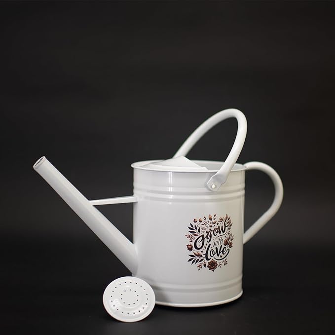 1 Gal Galvanized Steel Watering Can Decorative Farmhouse Style Watering Can, Removable Rosette-Diffuser, Perfect for Indoor and Outdoor Use (1 Gallon White with Floral Design, 1 Gallon)