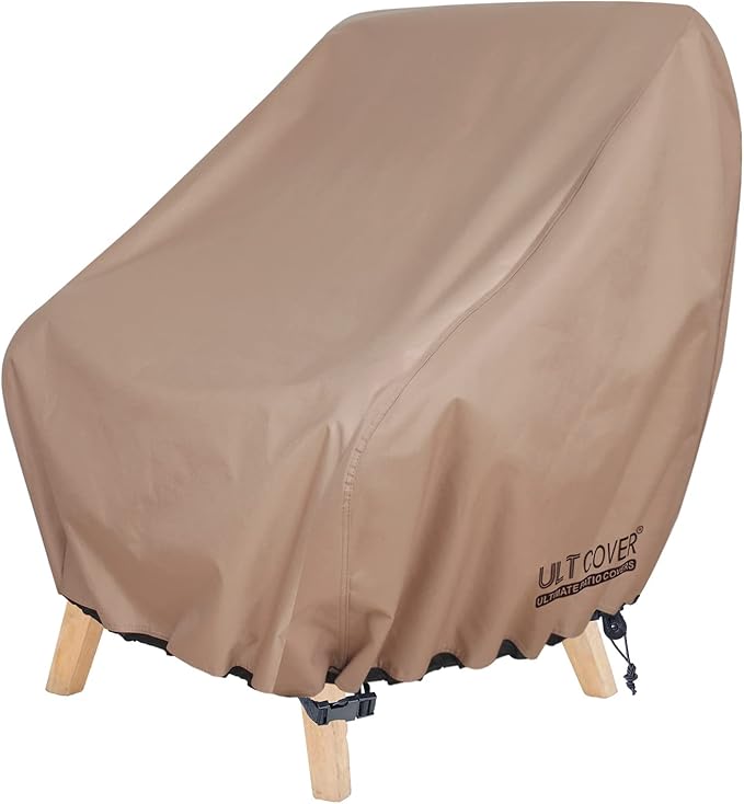 ULTCOVER Waterproof Patio Chair Cover – Outdoor Lounge Deep Seat Single Lawn Chair Cover Fits Up to 32W x 34D x 34H inches Brown