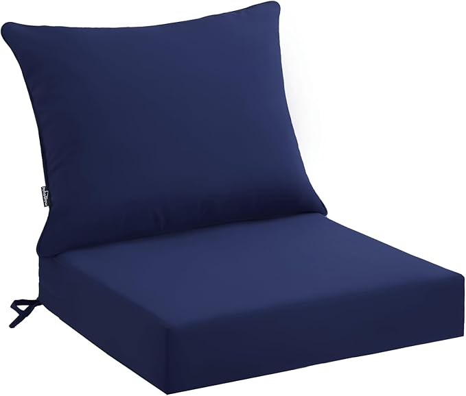 Outdoor Seat Cushion Set 24 x 24 x 4 Inch, Waterproof & Fade Resistant Patio Furniture Cushions with Removable Cover and Ties, Thick Deep Seating Pads for Outside Chair Sofa Couch, Dark Blue