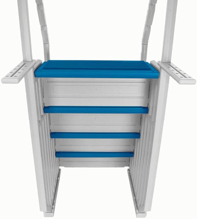 Confer Plastics Step-1X with 8000X Ground to Step Ladder: Above Ground Entry System, Dual Handrails, Slip-Resistant Steps, Supports 300 lbs, Easy Install – Made in USA, White with Blue Step-1