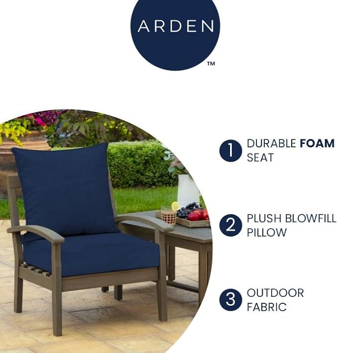 Arden 24x24 Outdoor Foam Deep Seat Cushion Set – Fade-Resistant, Weather-Resistant Outdoor Patio Replacement Cushions Black Cabana Stripe