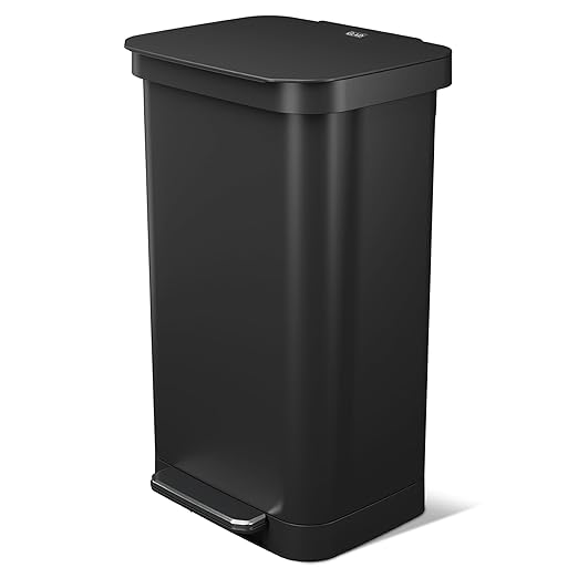 Glad Stainless Steel Step Trash Can, Series 2 with Clorox Protection - Large Black Kitchen Garbage Bin with Soft Close Lid, Foot Pedal and Waste Bag Roll Holder, 20 Gallon
