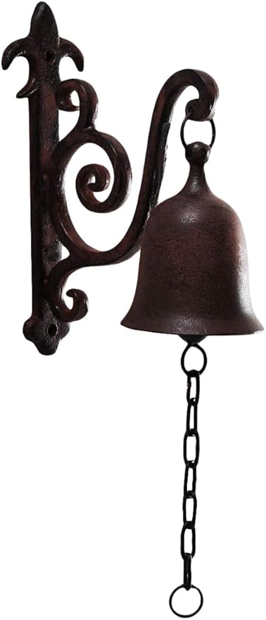 Vintage Cast Iron Dinner Bell as Entry Door Bell, Outside Hanging Decor or Indoor Decoration Wall Antique Farm and Front Gate Bell, Brown