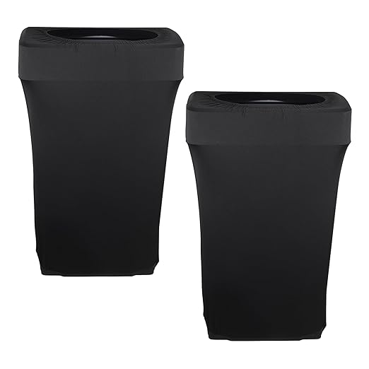 BSTKEY 23 Gallon Stretch Spandex Trash Can Cover, 2 Pack Outdoor Fitted Waste Container Rectangular Garbage Can Covers for Wedding Party Commercial Fundraiser Decor, Without Trash Can (Black)