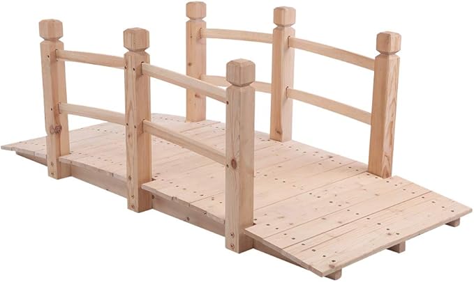 5 FT Wooden Garden Bridge, Stained Wood Arc Footbridge with Railings, 400 lbs Capacity, Decorative Pond Bridge for Outdoor Garden Yard Backyard Creek Farm (Burlywood)