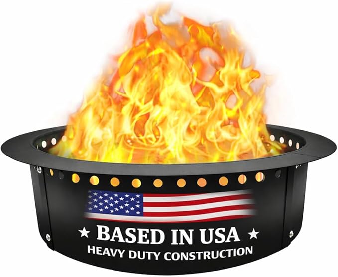FEBTECH Smokeless Fire Pit Insert 42" - Round Steel Foldable Fire Pit Insert with Air Vents and Coller Support - DIY Fire Ring in or Above Ground for Patio Garden Outdoor Bonfire Camping Accessories