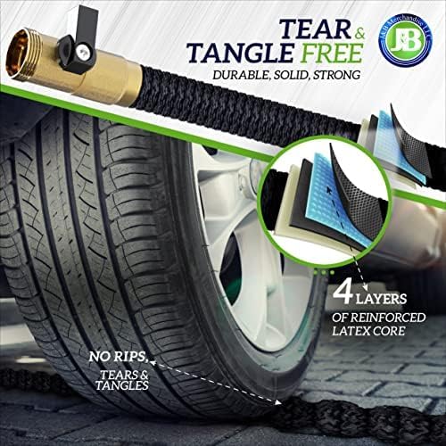 J&B XpandaHose 100ft Expandable Garden Hose - Heavy Duty Superior Strength 3750D - 4 -Layer Latex Core - Extra Strong Brass Connectors and Storage Bag (Black 100)