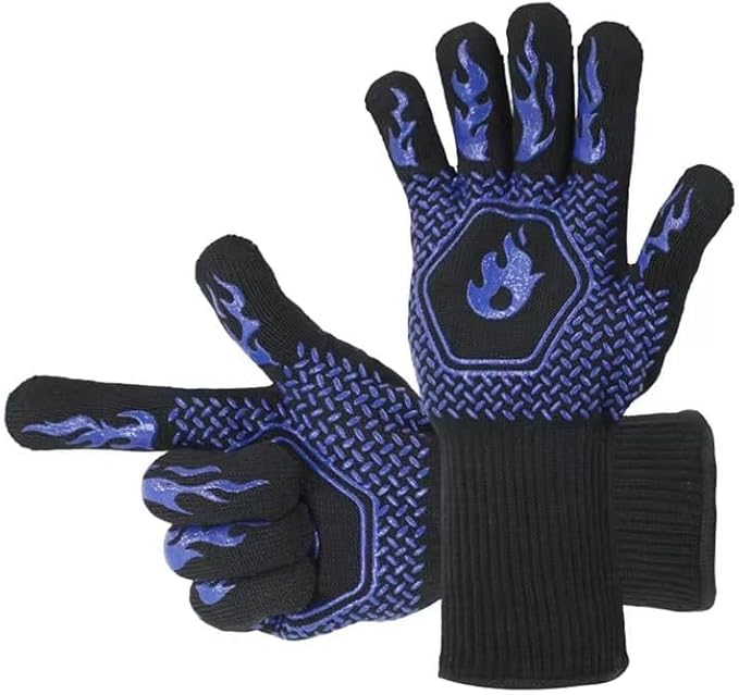BBQ Grill Gloves Heat Resistant 1472℉ High Temp Resistance Fireproof Glove for Grilling Smoking Barbecue Washable Long Oven Extreme Hot Proof Mittens for Kitchen Baking (Blue)
