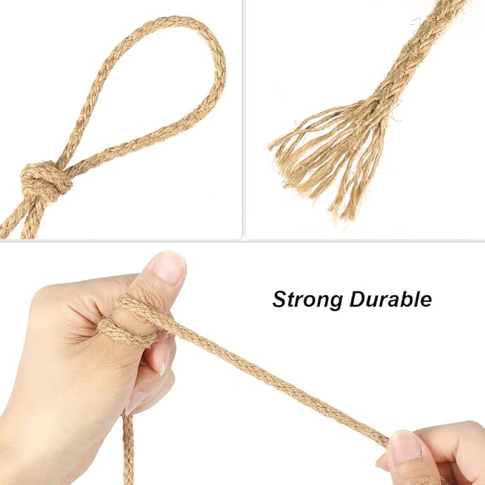 Tenn Well 5mm Jute Twine, 164 Feet Braided Jute Rope, Natural Twine String for Crafts, Gift Wrapping, Holiday Decorating, Gardening, Cat Tower Repairing, Macrame Jute Cord