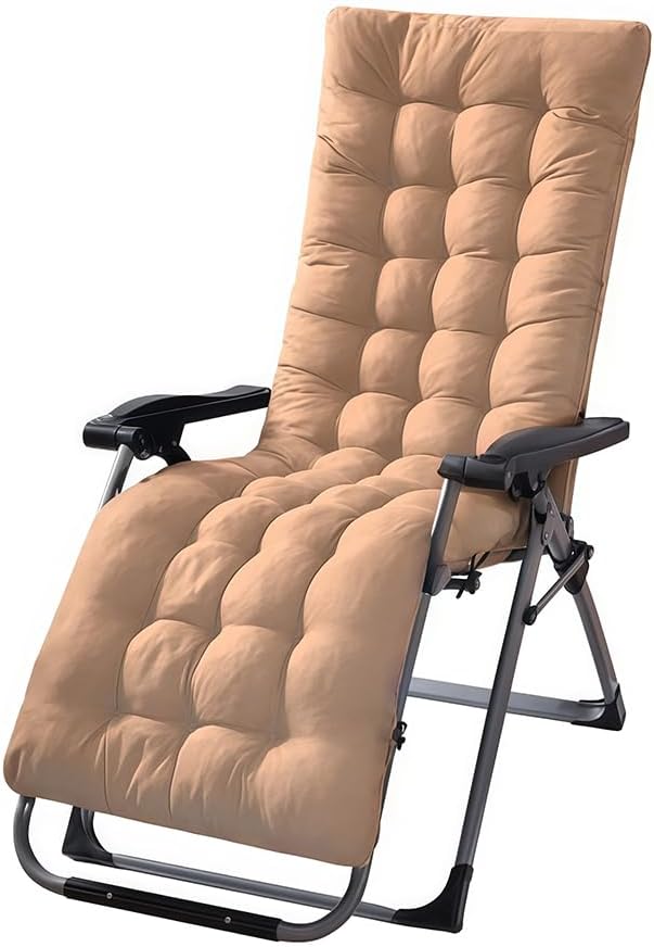Patio Chaise Lounger Cushion, Lounge Chair Recliners Chair Cushions, Rocking Chair Sofa Cushion with 6 Ties,Thick Padded Swing Bench Cushion，61x18.89x3.14in (Khaki)