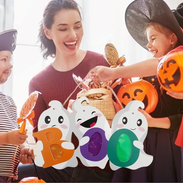 LOMIMOS Halloween Door Hanger Sign Decorations with Lights, Cute Ghost Welcome Sign for Front Door Porch Outdoor Indoor Hanging Wall Decor Farmhouse Holiday Decor