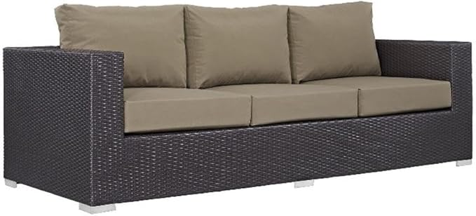 Modway Convene Wicker Rattan Outdoor Patio Sofa with Cushions in Espresso Mocha