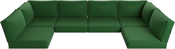 Aoxun Replacement Cushions for Outdoor Furniture, 14-Piece Outdoor Cushions for Patio Furniture, Deep Seat, Waterproof & Fade Resistant Couch Cushion for 6-Seat Patio Conversation Sets, Dark Green