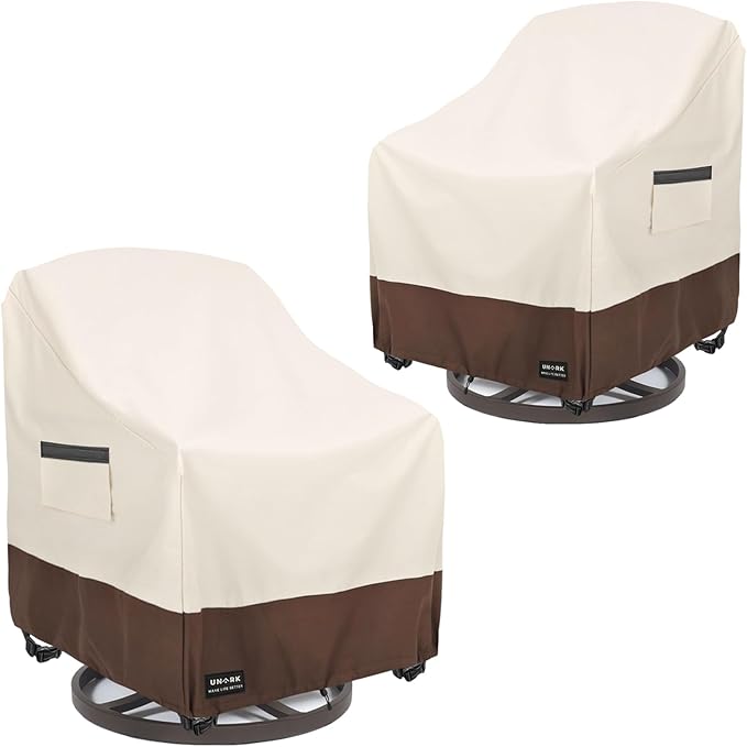 Outdoor Swivel Chair Covers Waterproof 2 Pack, Outdoor Chair Covers Patio Furniture Cover for Deck Patio Swivel Chair Heavy Duty, 30 W x 34 D x 36 H inches Beige and Brown