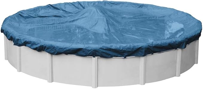 Robelle 33 ft Heavy Duty Blue Winter Pool Cover for Above Ground Pools, 4 ft Overlap (37 ft Cover Size), Solid 8 x 8 Scrim, 2.36 oz/yd2, 10-Year Warranty, Style: 3533-4