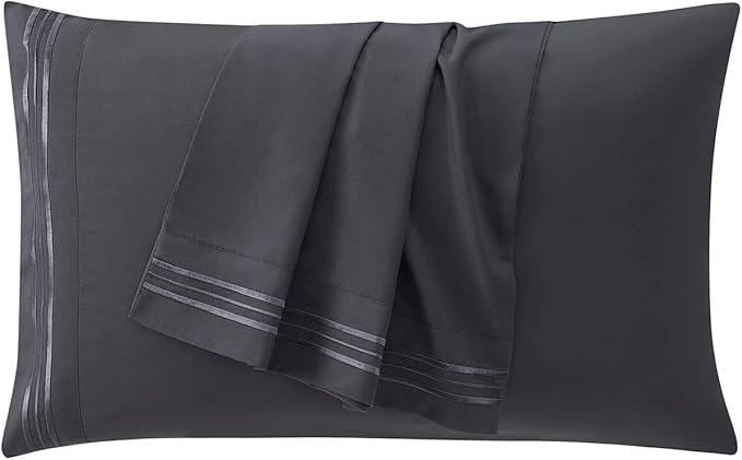 Clara Clark Bed Sheets, Premier 1800 Series 4 Piece Bed Sheet Set, Deep Pocket, Wrinkle, Fade, Stain Resistant, Luxury Soft Bedding Sheets & Pillowcases, Queen, Charcoal Gray