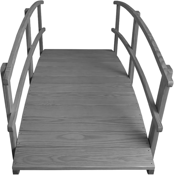 8 FT Grey Amish Made Garden Bridge with Double Rails for Walkway, Backyard Pond & Landscaping, Outdoor Wooden Footbridge for Koi Pond, Japanese Style Decorative Bridge, Made in USA