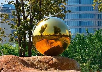 Nerien 8 Inch Gazing Ball, Stainless Steel Garden Mirror Globe, Polished Ornament Sphere, Hollow Floating Reflective Hemisphere, for Home Outdoor Pond Housewarming Swimming Pool Decoration, Gold