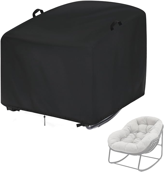 Outdoor Patio Egg Rocking Chair Cover - Waterproof, Fits Indoor Papasan Chair & Rattan Wicker Lounge Chairs (Black, 41x40x25in)