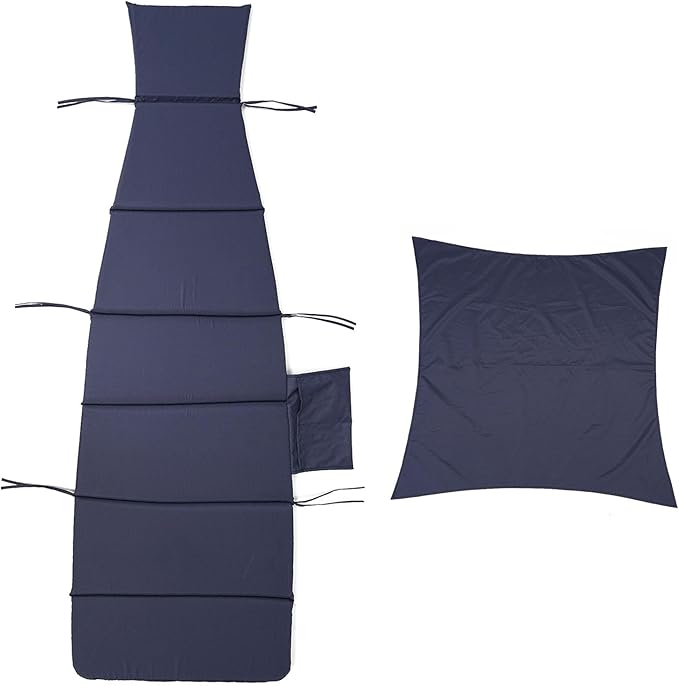 Outdoor Hanging Lounge Chair Cushion with Umbrella – High-Resilience Sponge, Side Pocket, Fade-Resistant, Patio Curved Chaise Hammock Swing Lounger Cushion Pad（Navy Blue）
