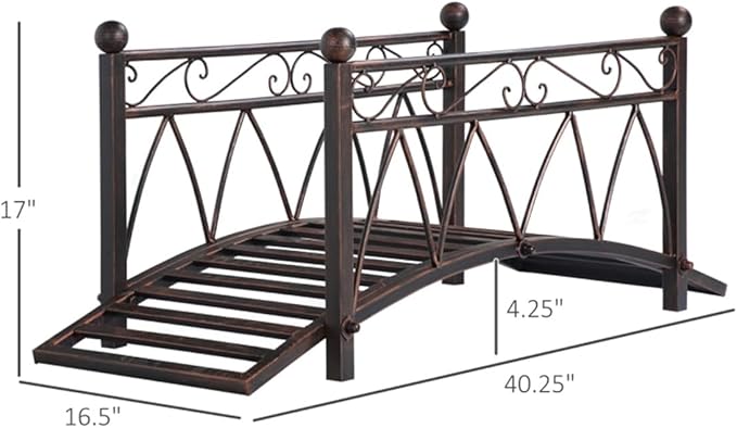 3.3FT Steel Garden Bridge with Anti-Slip Deck, 300LB Capacity Metal Footbridge for Yard, Pond or Garden - Rust-Resistant Powder Coated & Easy Assembly