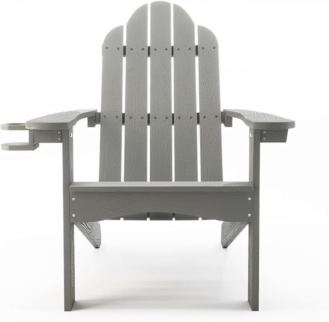 LUE BONA HDPS Adirondack Chairs Set of 8, Fire Pit Outdoor Chair Weather Resistant with Cup Holder, Modern Plastic Chair Plastic for Patio, Deck, Proch, 350LBS, Gray