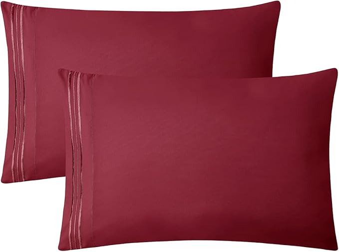 Clara Clark Bed Sheets, Premier 1800 Series 4 Piece Bed Sheet Set, Deep Pocket, Wrinkle, Fade, Stain Resistant, Luxury Soft Bedding Sheets & Pillowcases, Full, Burgundy Red