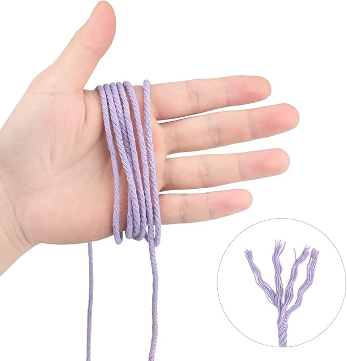jijAcraft Macrame Cord,3mm x 328 Feet Cotton Macrame Cord,Colored Cotton Cord Macrame Supplies,Macrame Rope Craft Twine String for Macrame & Knitting,Plant Hanger,Wall Hanging,Craft (Light Purple)