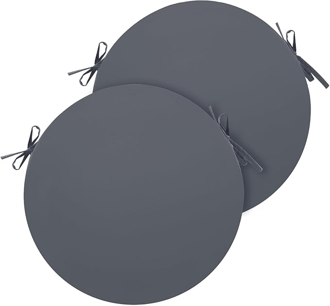 Outdoor Bistro Chair Cushions Set of 2, 15" D x 3" H Round Chair Cushions Waterproof and Fade Resistant Chair Cushion Pads with Non-Slip Ties and Removable Covers for Garden, Dark Grey