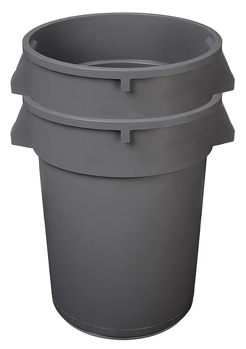 Amazon Basics Heavy Duty Sturdy Round Trash Can, 32 Gallon, Grey, Pack of 2