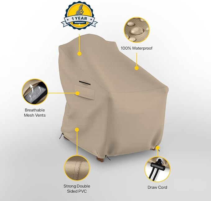 Seal Skin Covers Waterproof Adirondack Chair Cover, Heavy Duty Outdoor Furniture Cover with Drawstring, Buckles, Air Vent, Durable Fabric (Beige, 30"W x 34"D x 36" H)