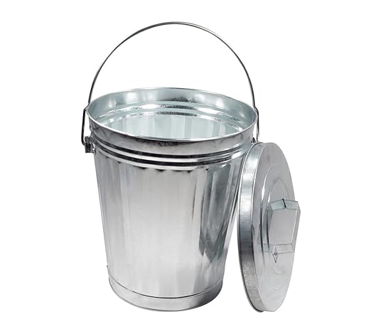 Mytee Products Galvanized Trash Can w/Lid Ideal for Trailers - 4 Gallon Steel Mounted Small Outdoor Garbage Can for Home, Office, Bathroom, Kitchen - Fire and Heat Resistant