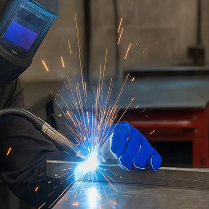 Blue Split Cowhide Welding Gloves - Shield Hands with Best Heat Resistant Welders Glove for Men & Women