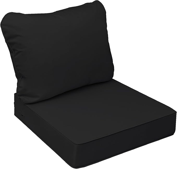 AAAAAcessories Outdoor Seat Cushions for Chairs, Fade-Resistant, Waterproof Patio Furniture Replacement Cushions, 22" x 24" x 5" + 22" x 19", Charcoal Black