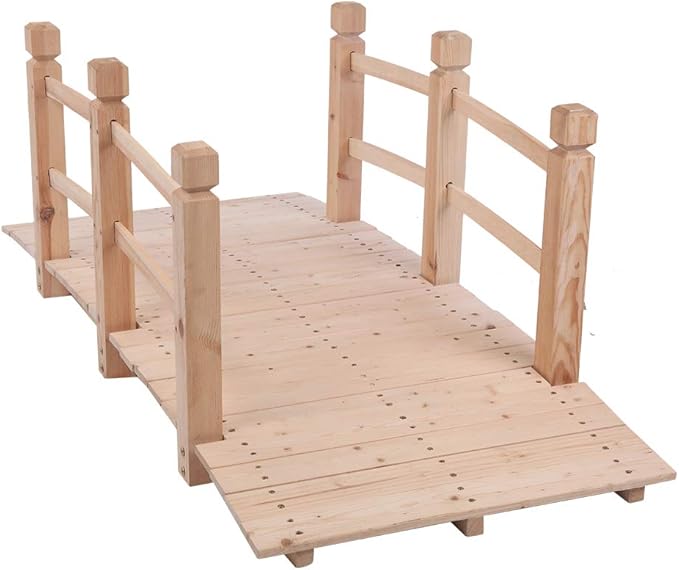 59in Garden Wood Bridges,Courtyard Outdoor Landscape Bridge,Wooden Arch Bridge,Decorative Garden Arch Footbridge,with Handrail,for Outside, Backyard, Pond, Lawn, Walkway, Yard, Path (Natural)