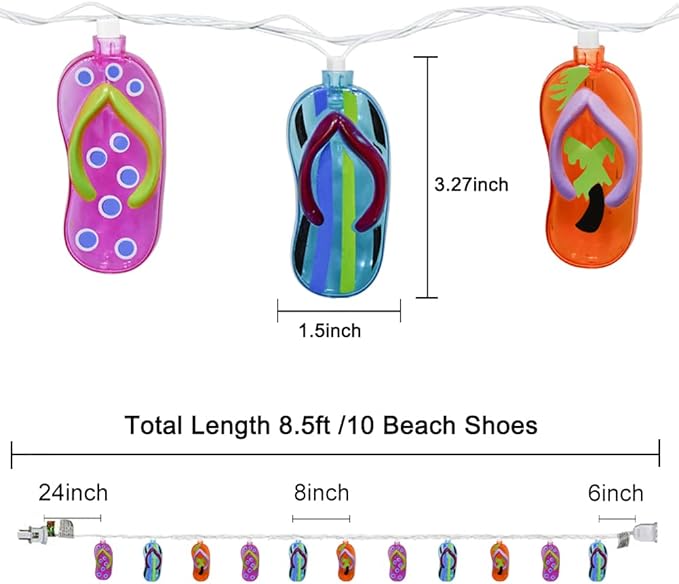 Multicolor Beach Flip Flop String Lights, 8.5Ft Beach Themed Outdoor Party Lights with 10 Multicolor Slipper Lights, Summer Ocean Decorations String Lights for Bedroom Camping Decks Party Lighting