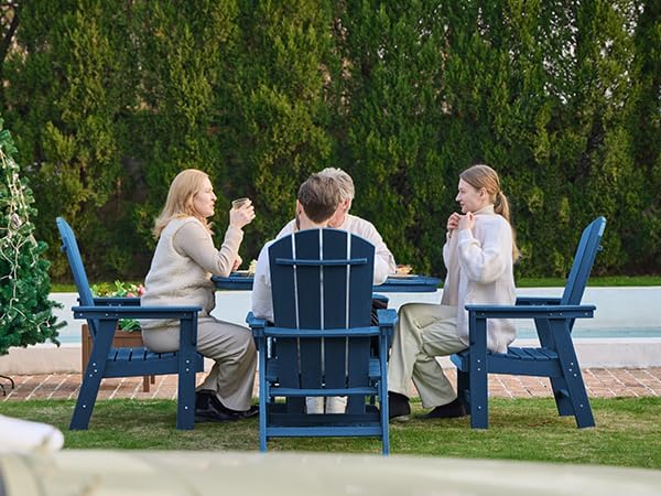 SERWALL Outdoor Adirondack Dining Chair Set of 2, All Weather HDPE Patio Chairs, Navy