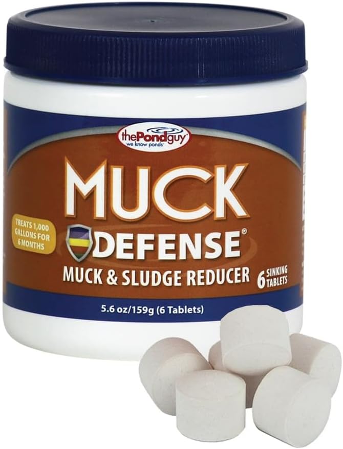 The Pond Guy Muck Defense, Natural Sludge Control Treatment, Water Garden Mud Digester & Odor Remover, Fish, Bird & Pet Safe, Easy Dosing, 6 Tablets