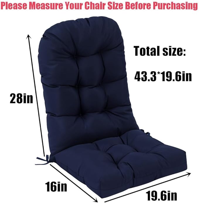 Waterproof Adirondack Chair Cushion,44inch Rocking Chair Cushion,High Back Patio Cushions Indoor and Outdoor Furniture Chair Cushions Pads with Ties (Navy Blue)