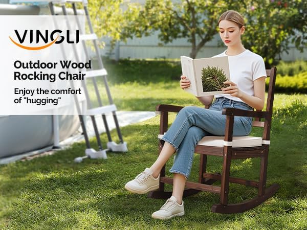 VINGLI Oversized Rocking Chair, Wooden Rocking Chair with High Back, Outside Porch Rocking Chair for Patio, Yard, Garden, 550 LBS, Teak (Rustic, 2 PCS)