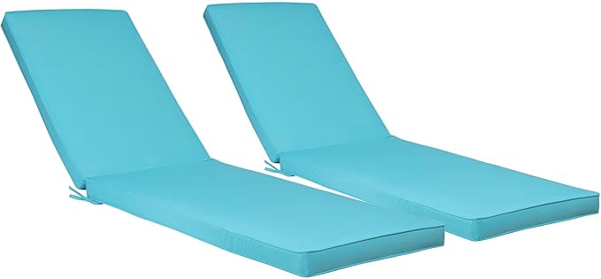 Outdoor Chaise Lounge Chair Cushions 2 Pack, Thick Waterproof Patio Pool Lounge Cushions, Fade Resistant(Sky Blue)