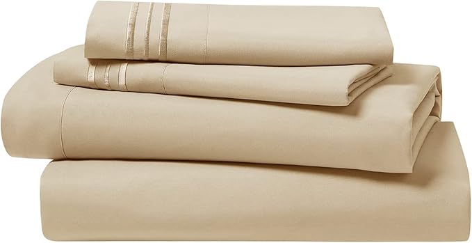Clara Clark Premier 1800 Collection Full 4PC Bed Linen Set, Beige Cream, Microfiber, Deep Pocket, Breathable