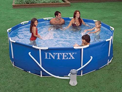 Intex 4 Person Metal Frame Outdoor Above Ground Pool Set with Drain Plug, Filter Pump, and 6 Type H Replacement Filter Cartridges, Blue