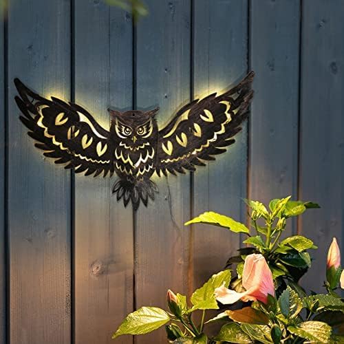 Mothers Day Gifts for Women Solar Metal Wall Art Decor Lights Owl Hanging Outdoor Solar Garden Decor Lights Porch Patio Yard Decorative Warm Gifts for Women Mom