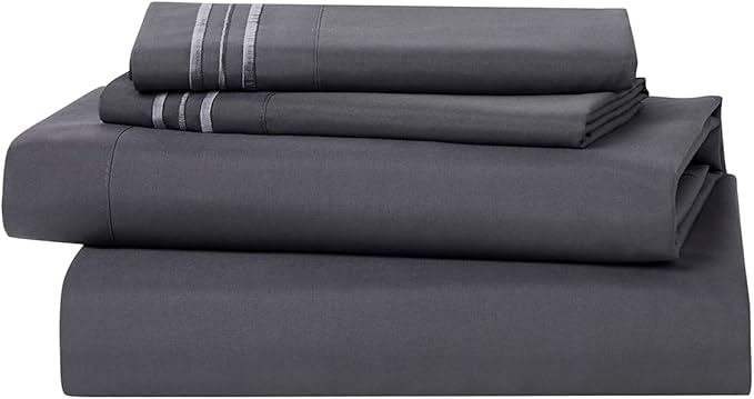 Clara Clark Premier 1800 Collection Full 4PC Microfiber Bed Linen Set, Charcoal Gray, Deep Pocket Sheets